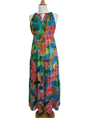 Anthropologie SeaFolly Tiered Tropical Print Maxi Dress - Size Small